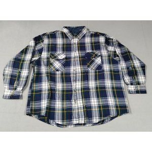 David Taylor Shirt Mens 2XL Blue/White Plaid Button Up Flannel Long Sleeve